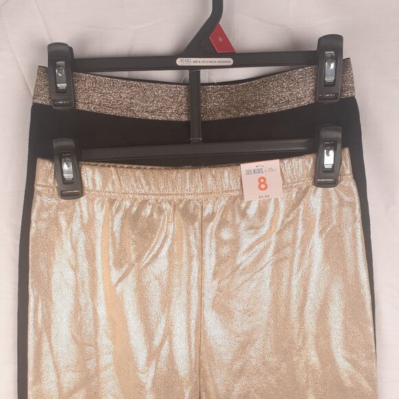 365 Kids Garanimals Girls Shimmer Leggings 2-Pack Gold, Black Elastic Waistband - Picture 8 of 11